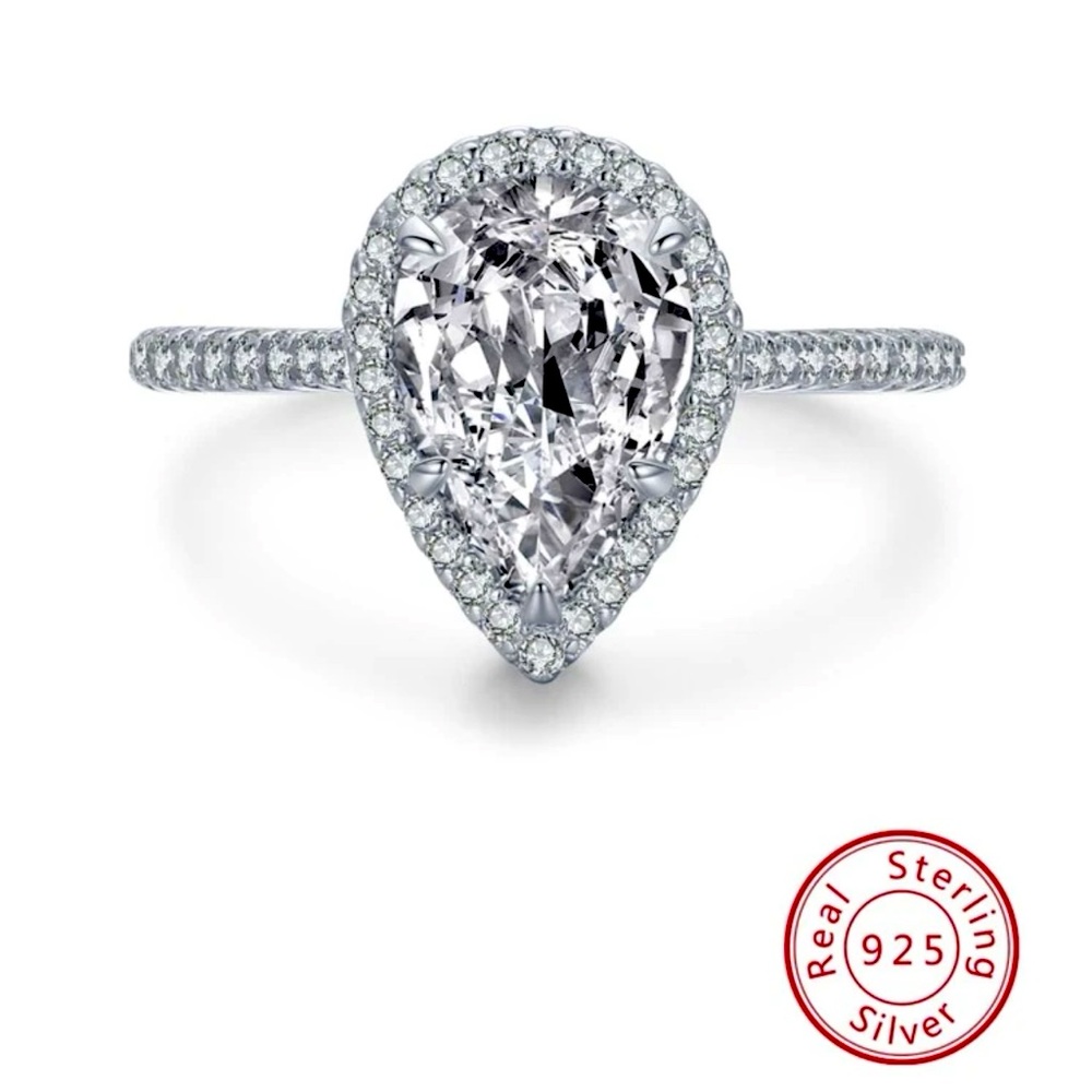 Sterling Silver Cubic Zirconia Water-drop Wedding/Engagement ring/promise ring